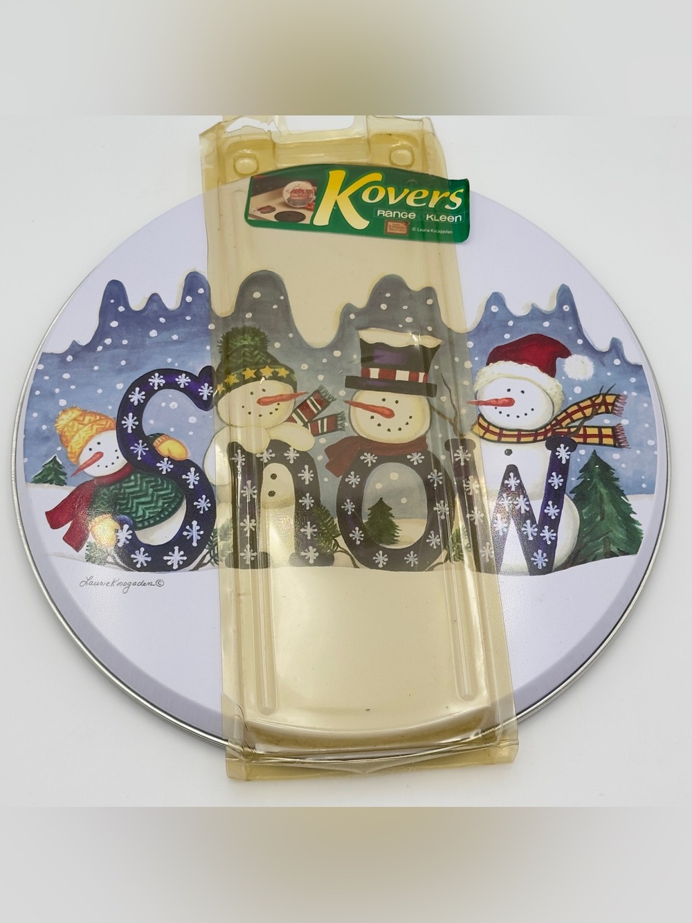 VTG Range Kleen Kleen Covers Decorative Snowman Burner Cover / Cookie Tin Lid